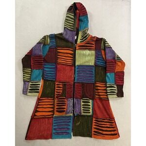 Greater Good Network L/XL Hippie Patchwork Jacket Hoodie Festival Indie Artsy